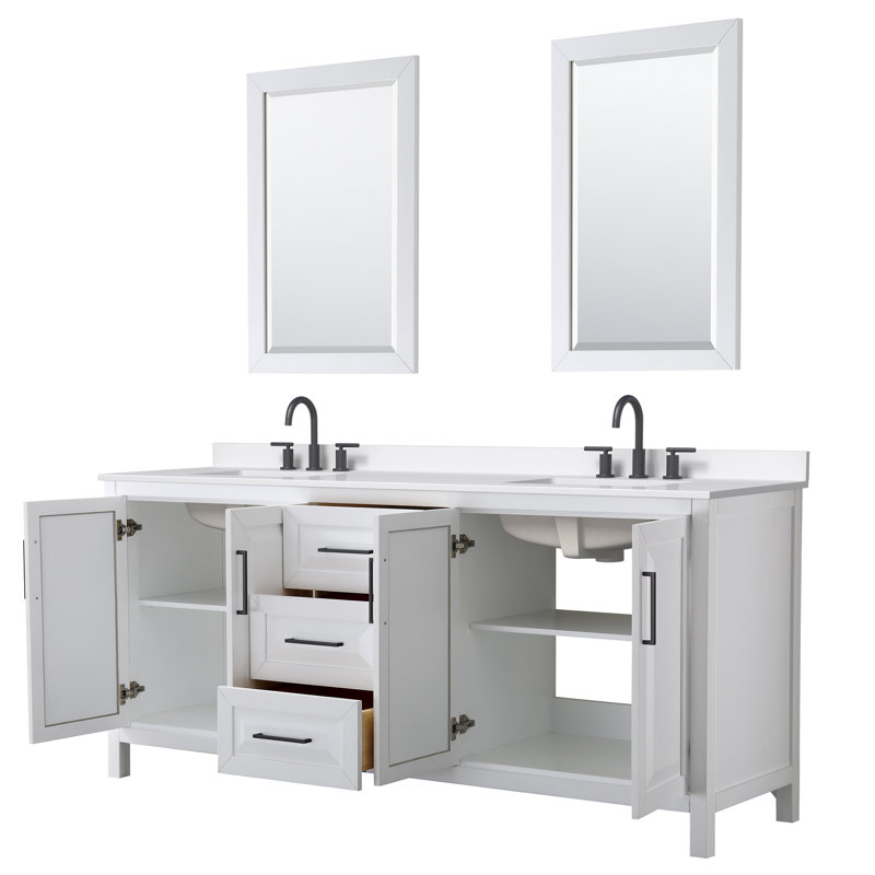 Daria 80'' W Vanity, White, Matte Black, Giotto Quartz