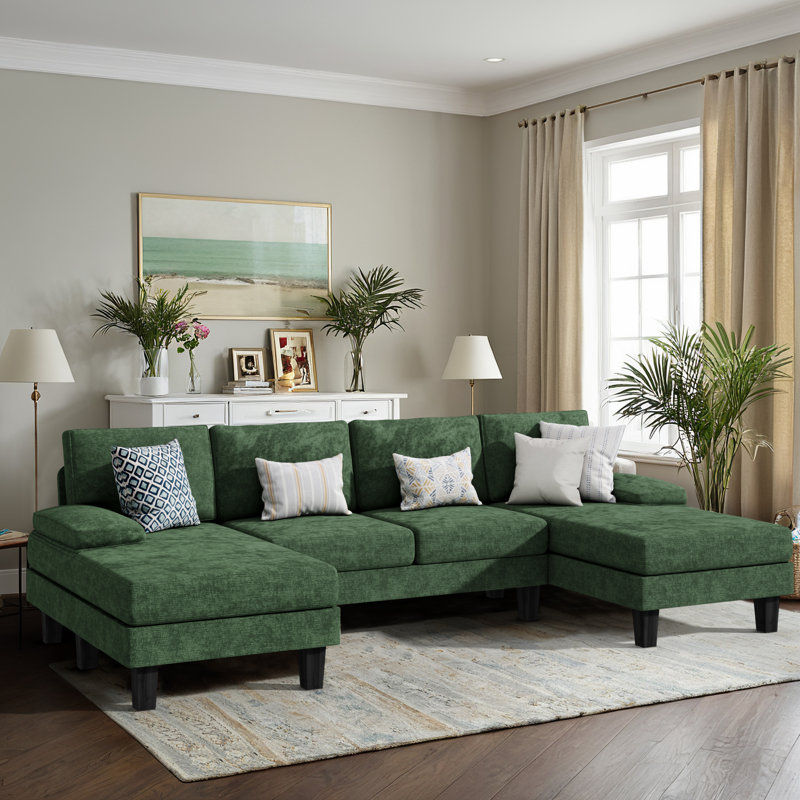 Ahupendra 3 - Piece Upholstered Sectional, Green Chenille