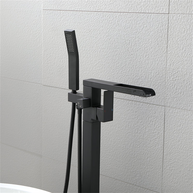 Robinet de baignoire sur pied à poignée simple avec douchette sur pied, Noir