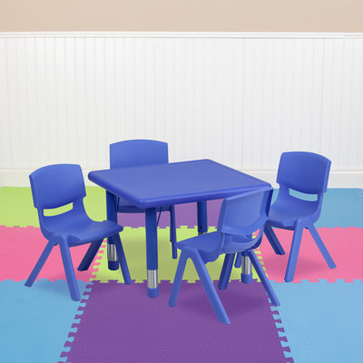 Goddard 24" Square Plastic Height Adjustable Activity Table Set with 4 Chairs