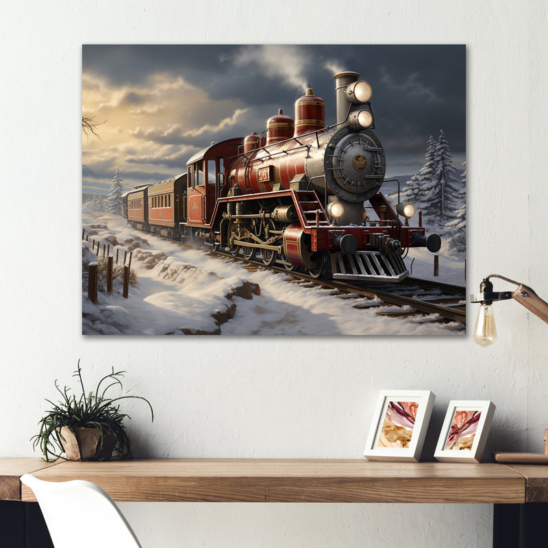 Train de Noël campagne d'hiver - train, art mural en métal, H 16 po x l 32 po x P 1 po