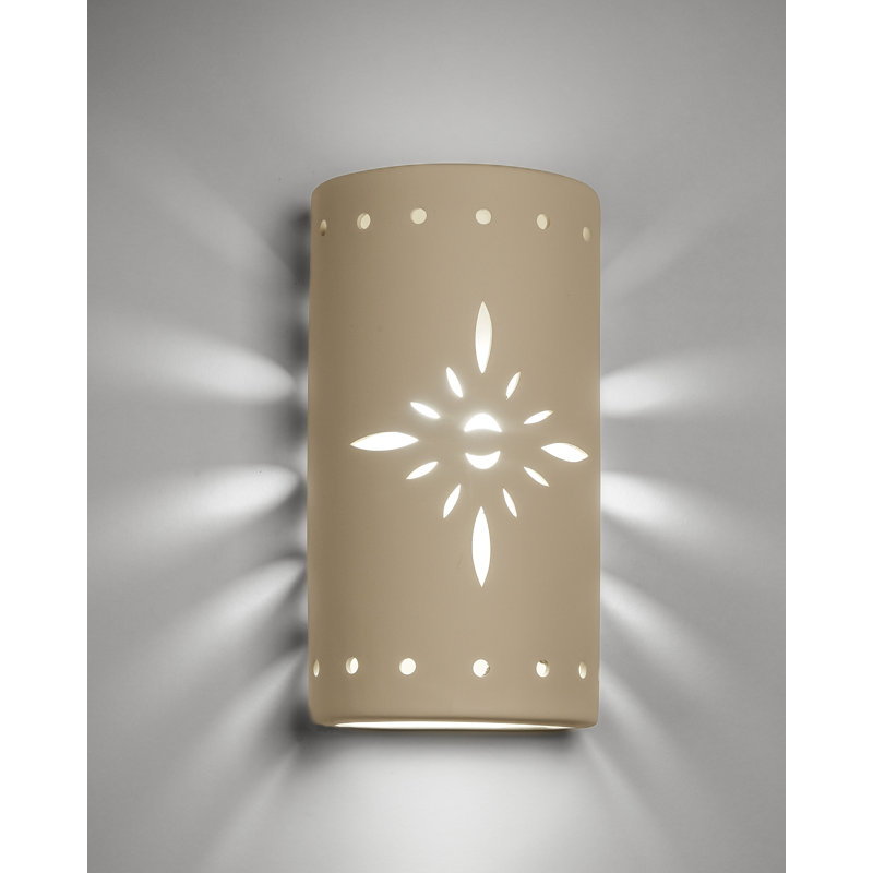 Ninamarie Ceramic Outdoor Wall Light, LED Bulb Included, 17" H x 9.25" W x 5.25" D, Cottonwood