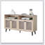 Meuble télé de style Mid-Century moderne avec pieds fuselés, boutons ronds et portes d'armoire au fini naturel pour le salon principal