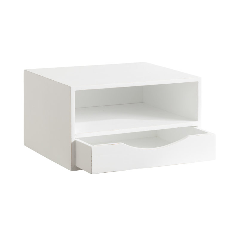 Adeana Poplar Solid Wood Floating Shelf with Drawer, White