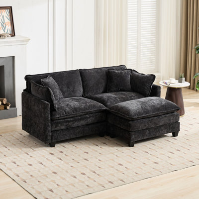 Nuage, chenille noire respirante, canapé modulaire moderne pour espace de vie principal, siège à double couche, réglable, proportions généreuses mi-douces, design américain, revêtement en velours luxueux,