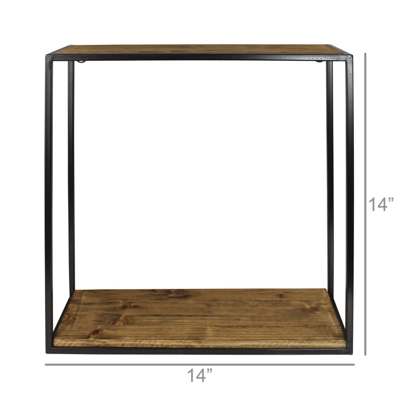 Tablette carrée en bois et métal, H 14 po x l 14 po x P 4,5 po
