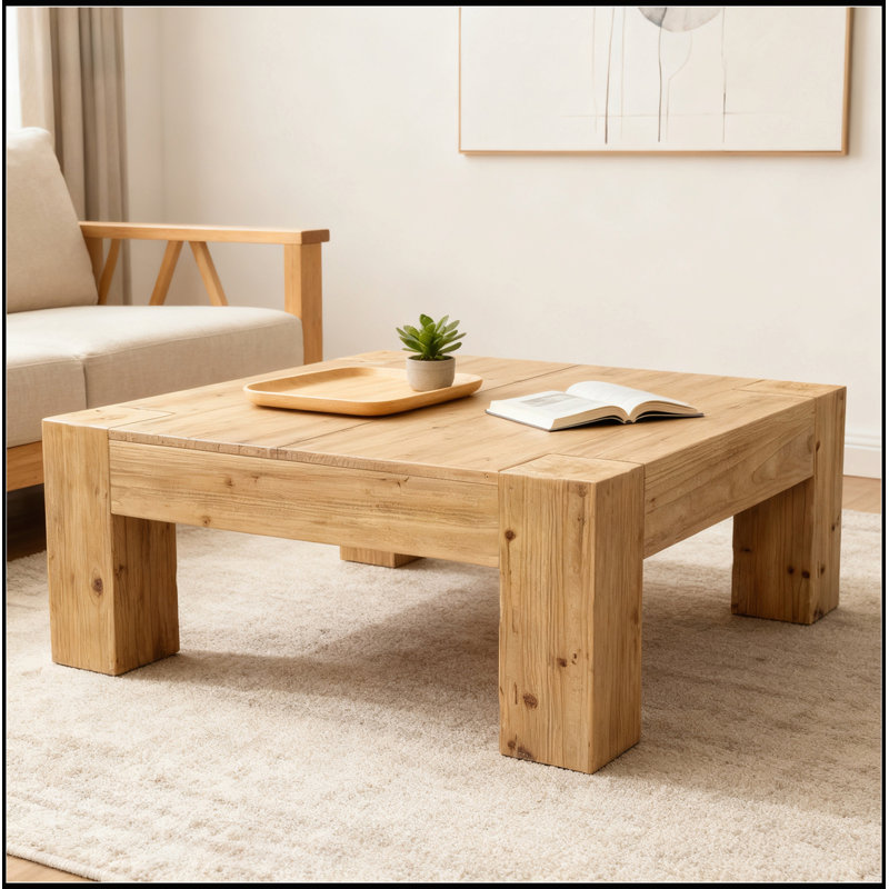Table basse en bois massif avec texture naturelle pour une utilisation nordique ou wabi-sabi pratique, Bois naturel