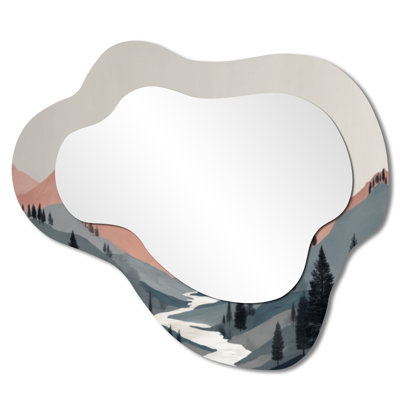 Miroir mural jaune rustique décoratif - Coucher de soleil d'été dans les montagnes, impression sur métal