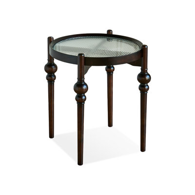 Retro Glass+Solid Wood End Table