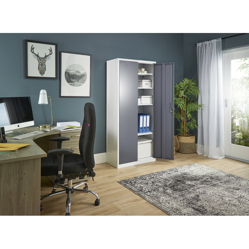 Armoire de rangement en métal à 5 tablettes de 72 po Karndeep, Blanc / gris