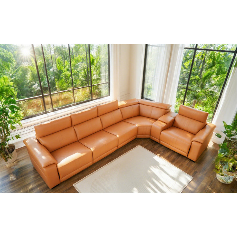 Canapé modulaire en cuir 6 pièces avec 2 porte-gobelets, Brown