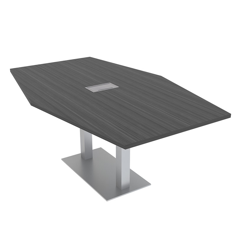 Table de conférence hexagonale avec alimentation et données, Nuit asiatique, Argent argent, L 72 po x l 48 po