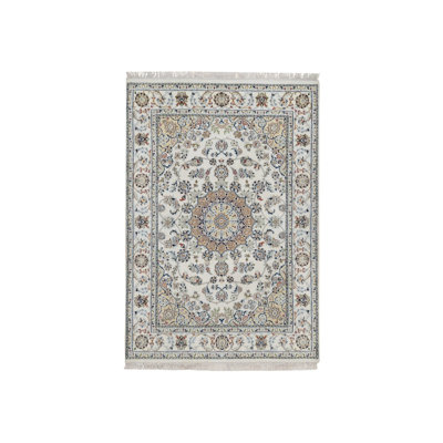4'8" x 6'10" New Hand Knotted Ivory Wool & Silk Rectangle Oriental Rug 