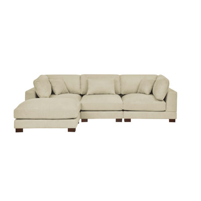 Lely 112 " Corduroy L-Shaped Sofa & Chaise with Ottoman