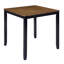Ensemble de table de salle à manger à hauteur de comptoir peu encombrante avec 4 chaises, structure carrée en bois massif, plateau en panneau de fibres à densité moyenne et sièges en tissu noir foncé et chêne, pour la petite cuisine ou la salle à manger