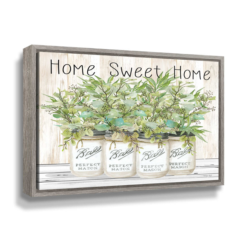 Home Sweet Home Ball Jars - Impression sur toile, H 8 po x l 10 po x P 2 po, Cadre flottant gris et blanc