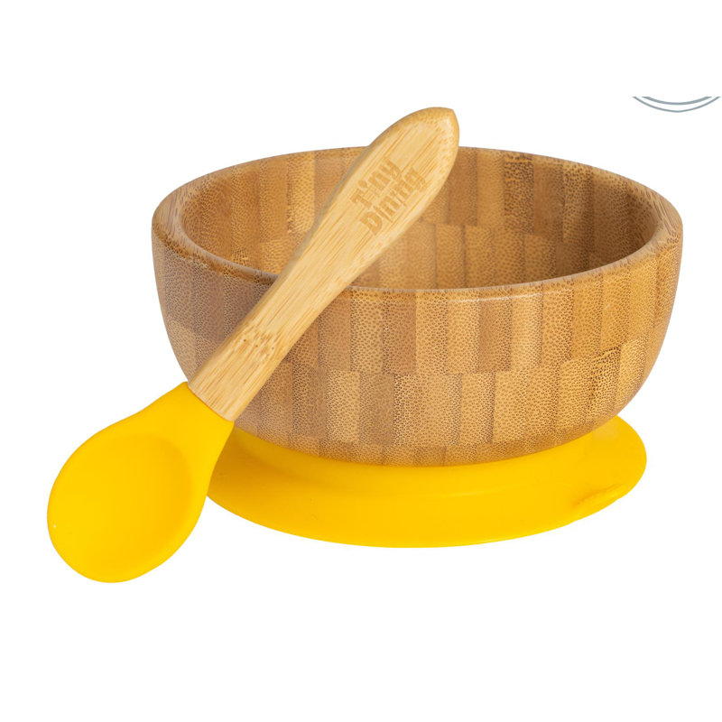 Tiny Dining - Children's Bamboo Suction Bowl& Spoon, Yellow