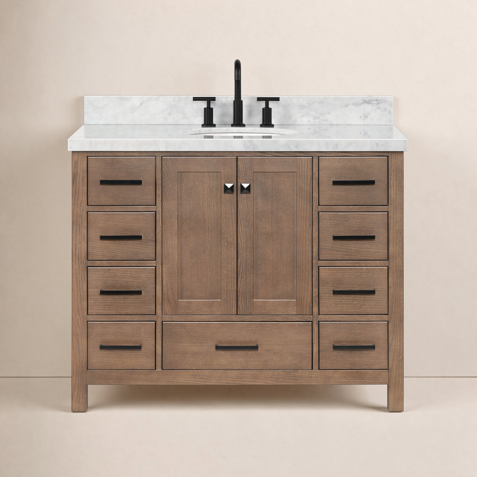 Cambridge 43'' Single Bathroom Vanity, Oval, Brown Oak / Matte Black