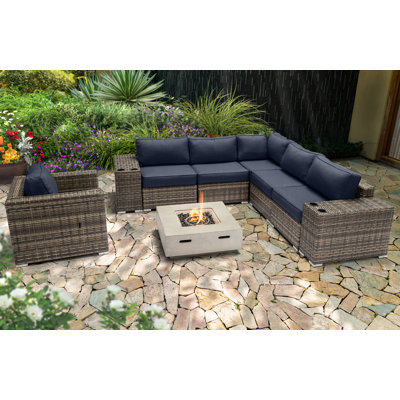 LSI Fully Assembled 5 Person Seating Group With Firepit And Sunbrella Cushions