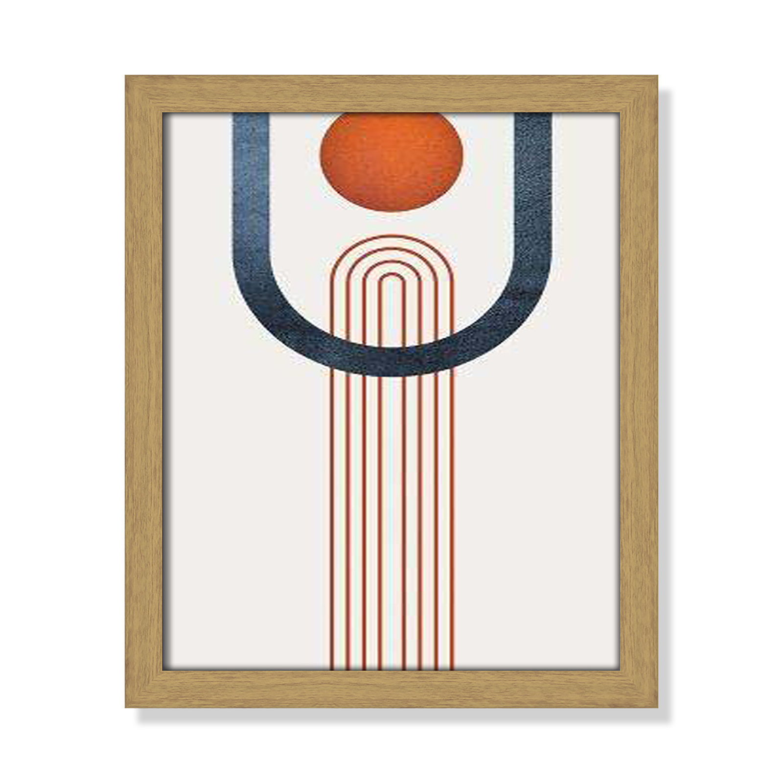 Minimalist Mid Century Orange Navy III By Urban Epiphany - Framed Art Full Bleed, 15" H x 13" W x 0.75" D, Brown