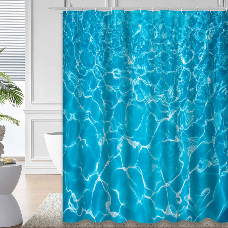 Rideau de douche bleu vif avec 12 crochets Sun Wave, L 72 po x l 72 po