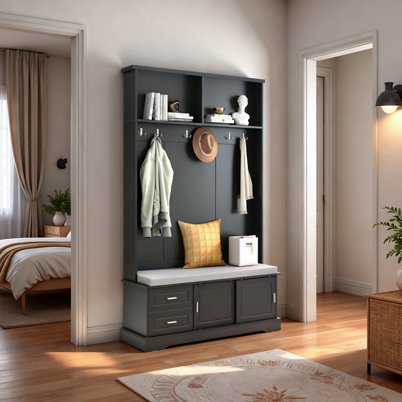 Arbre d'entrée élégant avec banc et armoire de rangement