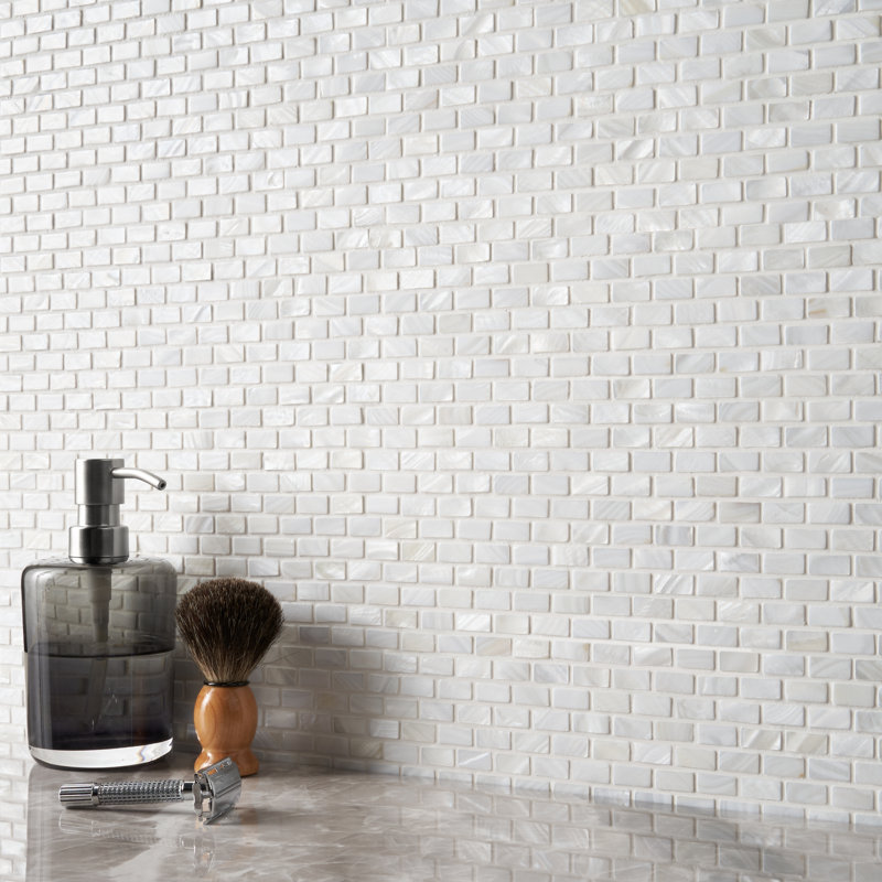 Pacif White 11.25" x 12.25" Mother of Pearl Seashell Mini Brick Mosaic Wall Tile (0.95 Sq. Ft. / Sheet)