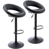 Cavin Chatfield Vogue Adjustable Bar Stools, Modern PU Leather Swivel Barstools With Hollow Back, Height Dining Chairs, Set Of 2 (Black, Black Base)