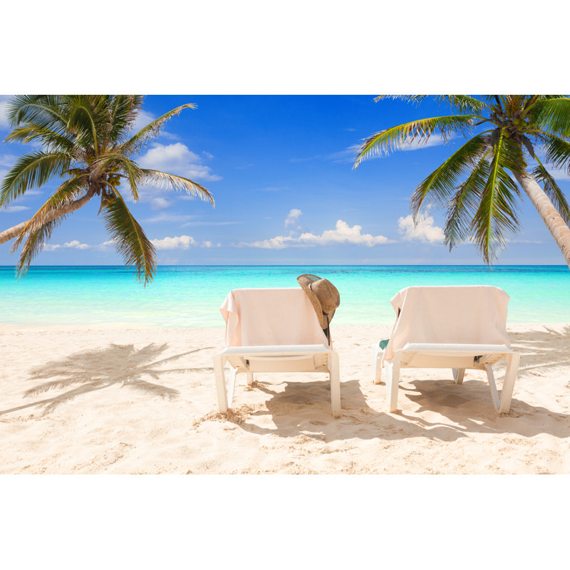 Deck Chairs On A Beach by JoseIgnacioSoto - Wrapped Canvas Print, 30cm H x 46cm W