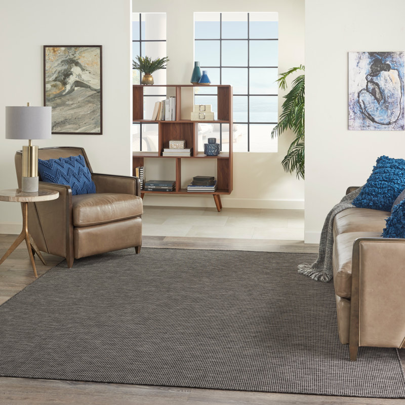 Lillehammer Solid Indoor/Outdoor Area Rug, Rectangle 8' x 10', Charcoal