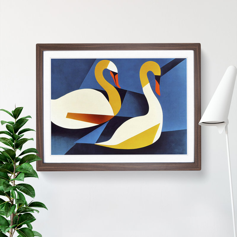 Abstract Swans Vol.1 - Framed Print, 46cm H x 64cm W x 2cm D, Walnut Framed