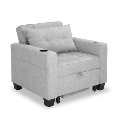 Latitude Run 36.6" Wide Convertible Chair 3-In-1 Pull Out Sleeper Futon Chair Beds with USB