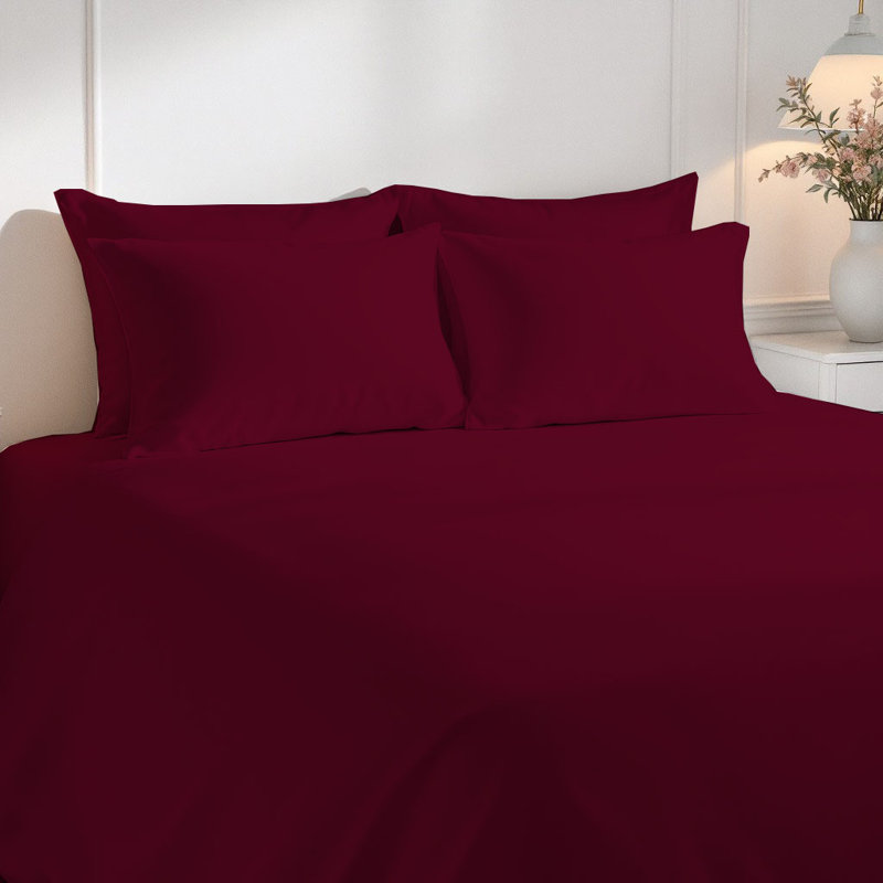 Ensemble de draps luxueux en microfibre de qualité supérieure, Bourgogne, Ensemble de draps pour lit simple avec deux taies 