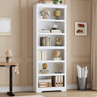 Farmhouse Bookshelf, Wood Open Display Bookcase with Adjustable Shelves for Home Office, Living Room & Study