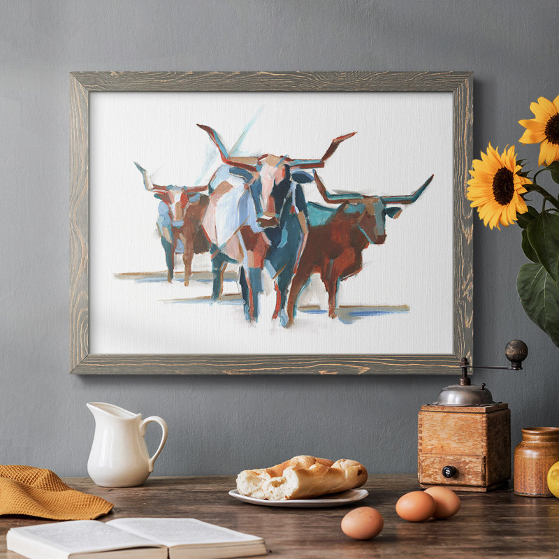 Modern Longhorns I, reproduction d'art sur toile, H 14 po x l 20 po x P 1,5 po, Gris