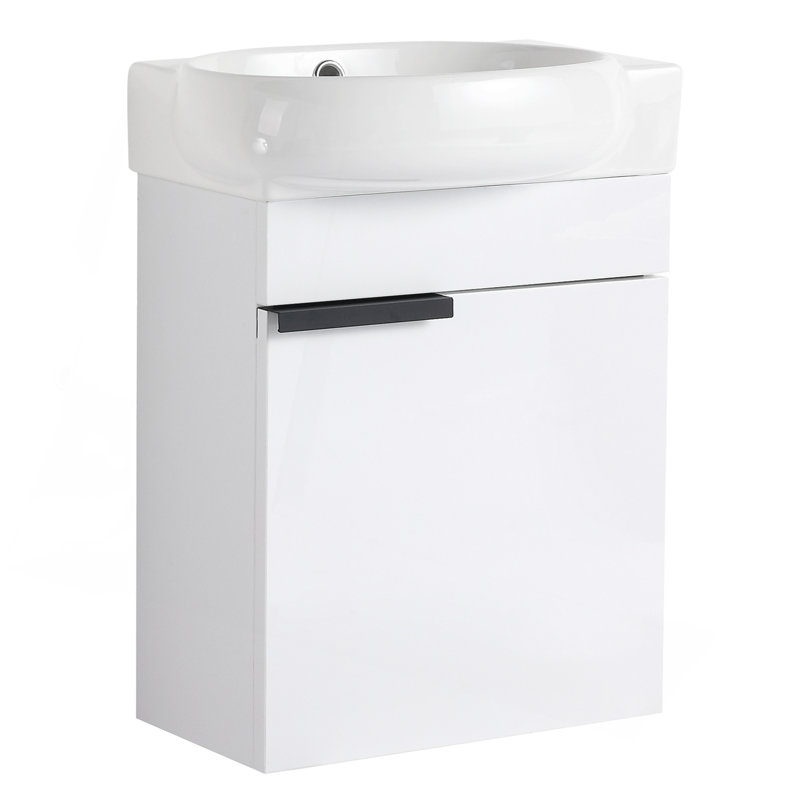 Meuble-lavabo à fermeture en douceur avec lavabo, 16 pouces pour petite salle de bain, Blanc brillant