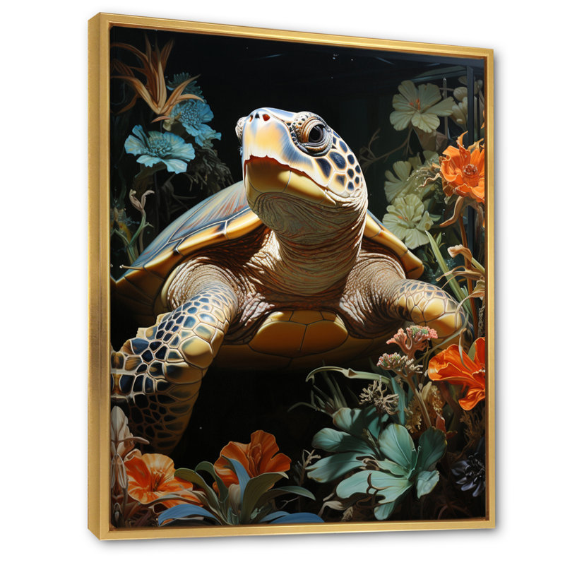 «Turtle Tranquility In The Ocean I», reproduction d'art sur toile, H 32 po x l 16 po x P 1 po, Cadre flottant doré