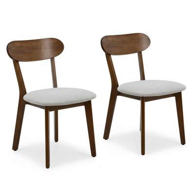 Ensemble de 2 chaises de salle à manger en bois massif de style Mid-Century avec dossier rembourré, dossier courbé et patins réglables pour la salle à manger, la cuisine et le salon (noyer, coussin gris)