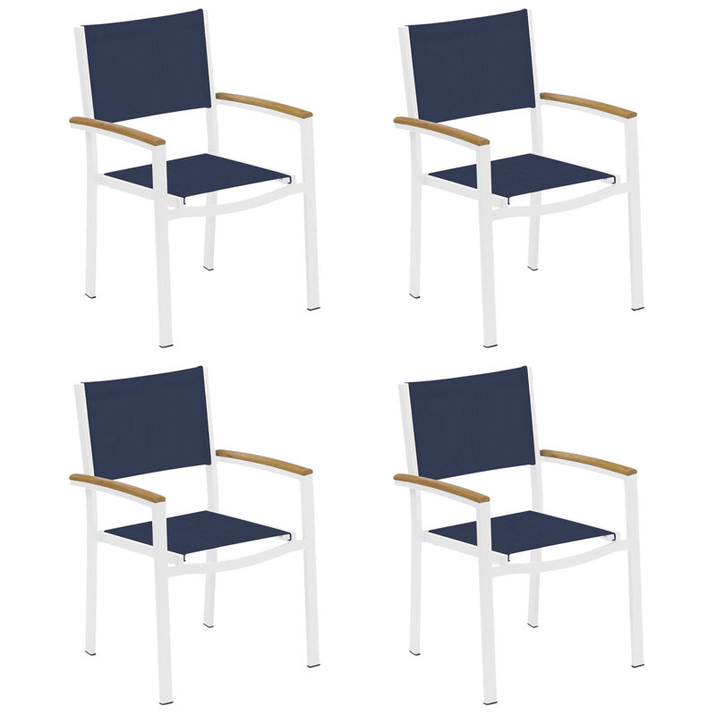 Travira Stacking Patio Arm Chair, Chalk, Ink Pen, Tekwood Natural
