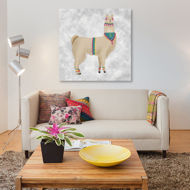 «Lovely Llama III», impression sur toile tendue, H 18 po x l 18 po x P 1,5 po, Toile encadrée noire, Pas de tapis