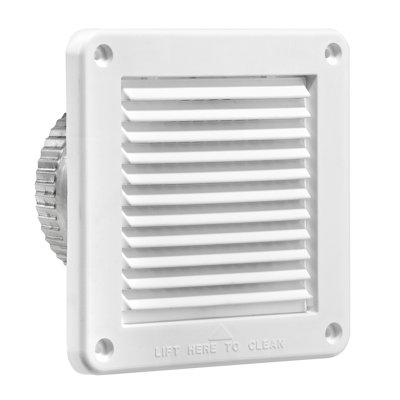 Lambro® 4-In. Plastic Fresh Air Intake Vent With Mini Louvers, Removable Screen & 3-In. Aluminum Pipe, White, 674W-ML