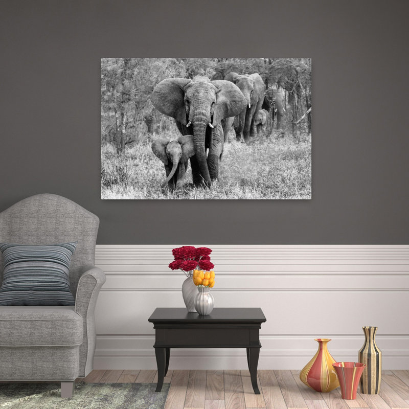 Art contemporain, paysage abstrait, forêt d'éléphants, paysage, H 32 po x l 48 po