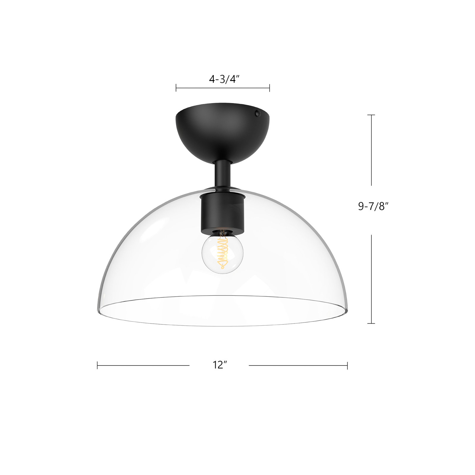 Casoria Single Light Glass Semi Flush Mount, Matte Black