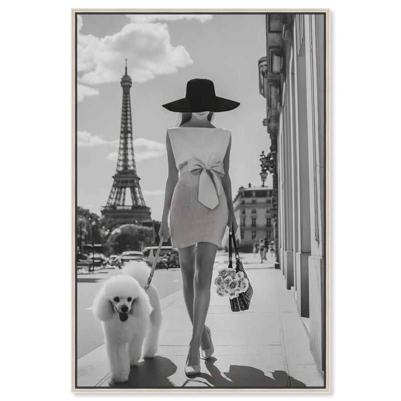 Toile Poodle Paris par Art Remedy, Noir, H 16 po x l 11 po, Cadre flottant