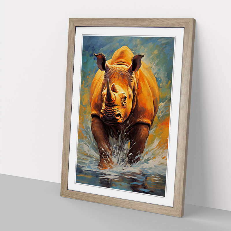 Rhino Expressionism - Framed Print, Oak, 34cm H x 25cm W x 2cm D