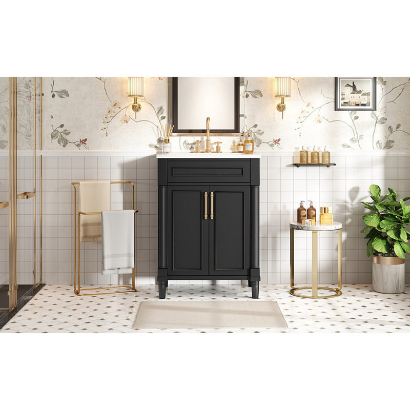 Meuble-lavabo 24 po avec lavabo intégré en céramique, meuble-lavabo à 2 portes et meuble-lavabo simple pour petite et moyenne salle de bain