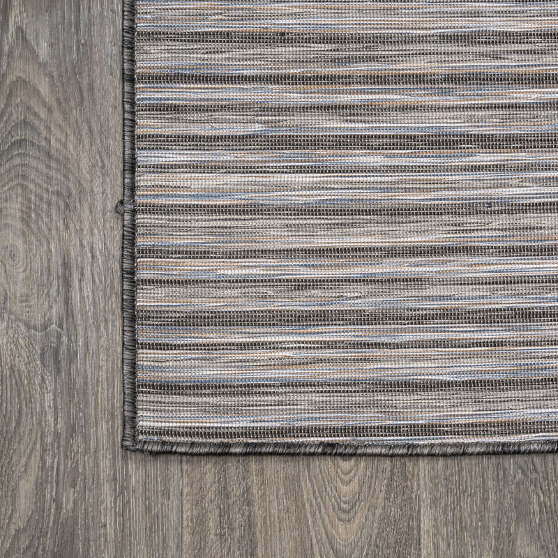 Amold Modern Farmhouse Pinstripe Dark Gray/Blue Indoor/Outdoor Rug, Rectangle 3' x 5'