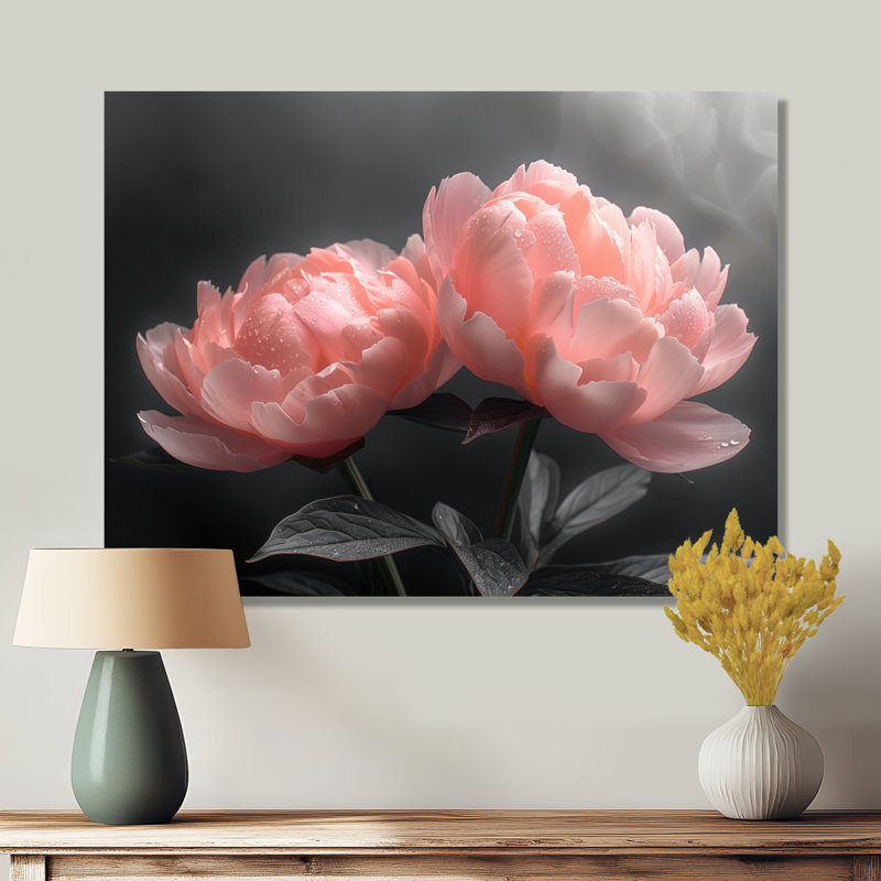 Romantiques roses en cristal pivoines II, impression d'art mural pivoines, H 30 po x l 40 po, Toile tendue