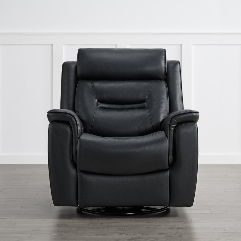 Puspha 37'' W Modern Vegan Leather Swivel Manual Recliner, Black Faux Leather