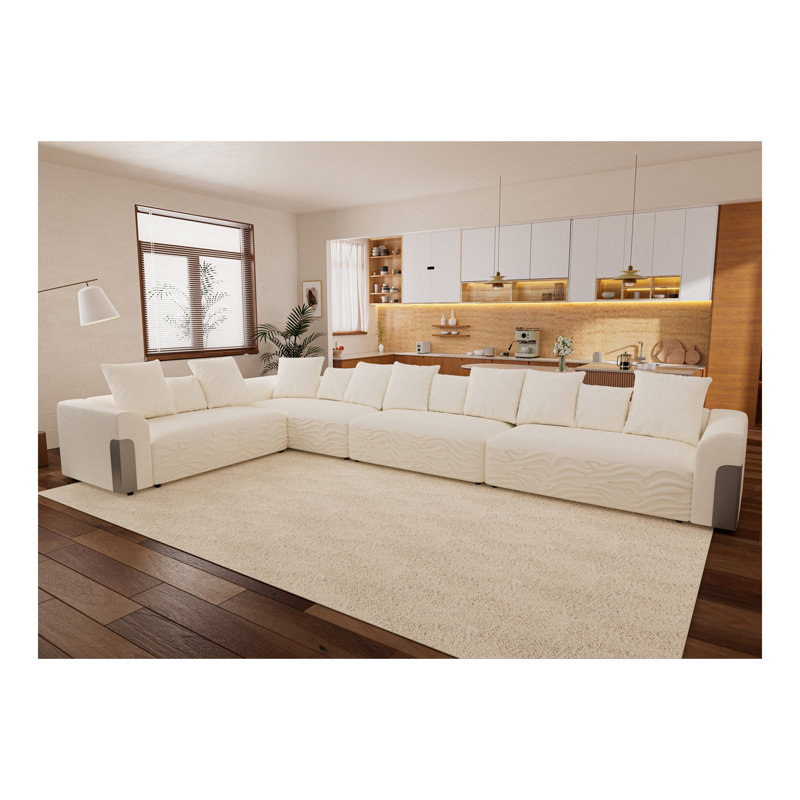 Canapé modulaire surdimensionné de 152,7 po, grands canapés modulaires modernes pour le salon, canapé d'angle en forme de L à 8 sièges profonds, canapé en nuage avec coussins, chenille, blanc, orienté vers la gauche